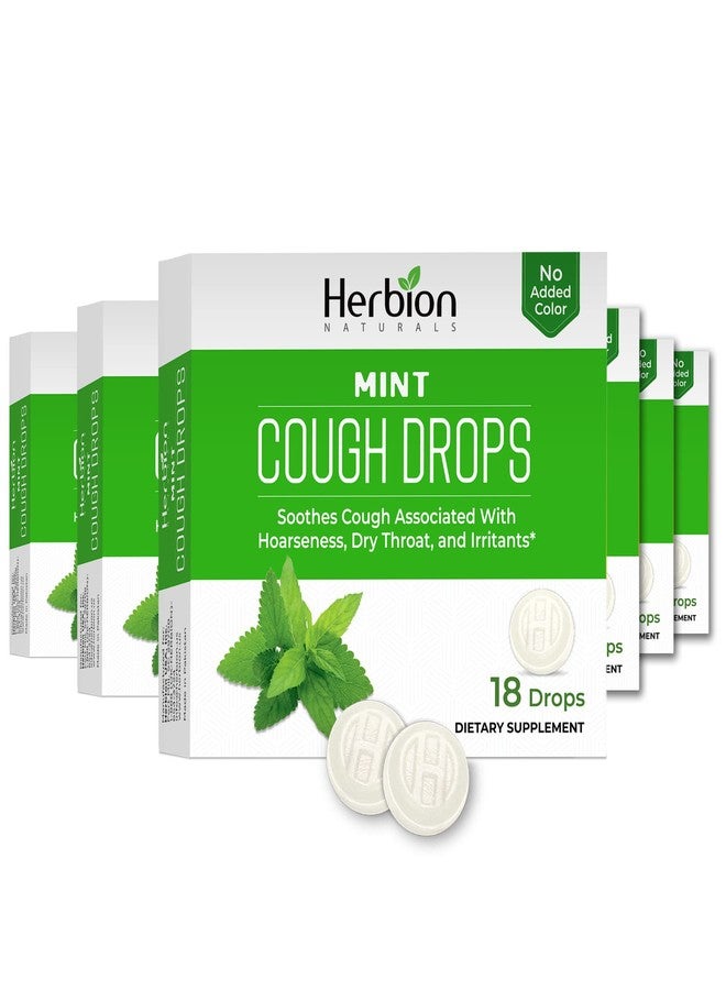 HERBION Naturals Cough Drops with Natural Mint Flavor, Soothes Cough, for Adults and Children Over 6 Years, 18 Drops, 108 Lozenges, Pack of 6 - Image 1